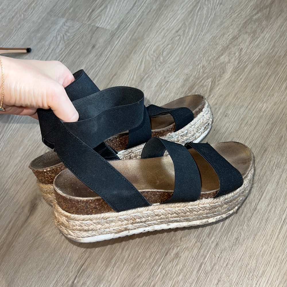 Steve Madden Kimmie Black Espadrille Wedge Sandals